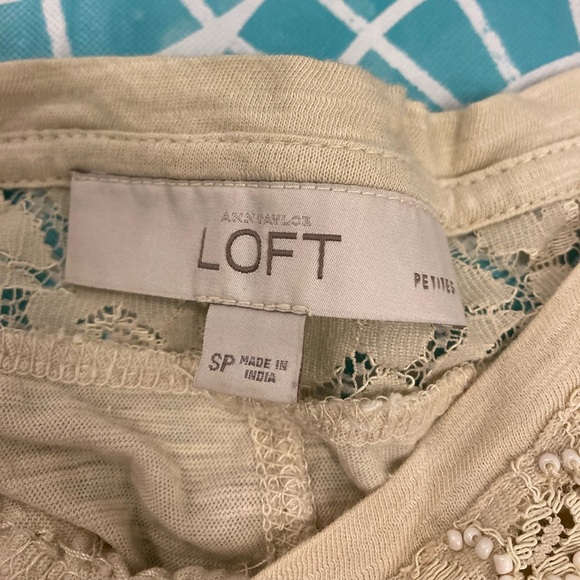 💛TODAY***$15***Ann Taylor Loft beige t-shirt with sheer neck and sleeves - Picture 3 of 5